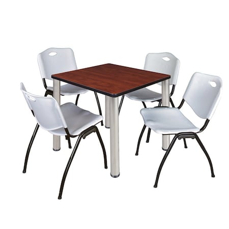 Kee Kee Square Table & Chair Set, Wood, Metal, Plastic Top, Cherry TB3030CHBPCM47GY